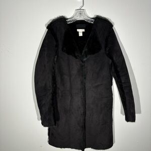 H&M Faux Suede Faux Fur Reversible Long Coat Jacket Size 6